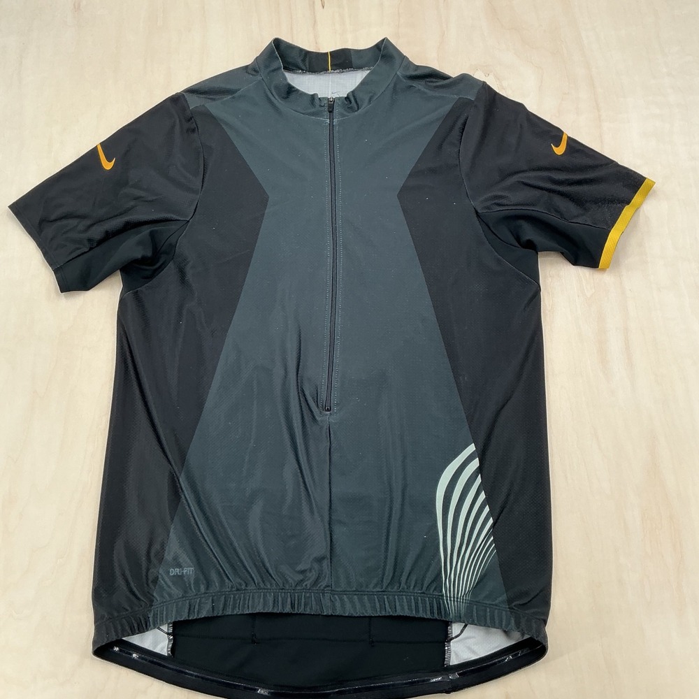 Nike Cycling Jersey Mens Large Black Charcoal Dri-FIT Half Zip Athletic Sporty